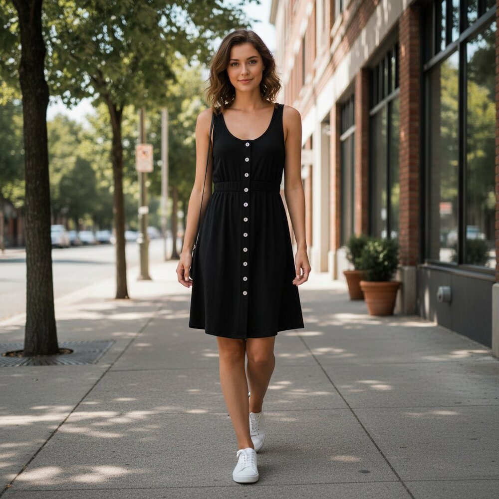 Summer Sleeveless Button Down Beach Sundress with Pockets